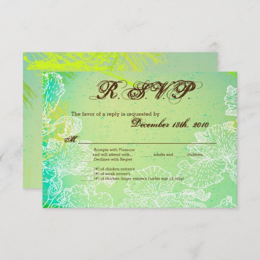 Carte R.S.V.P. 3,5x5 Fleur Hibiscus de printemps H (Devant / Derrière)