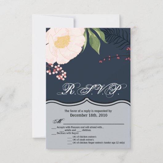 Carte R.S.V.P. 3,5x5 Fleurs florales blanches sur (Devant)