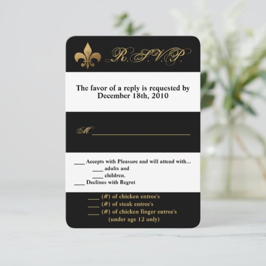 Carte R.S.V.P. 3,5x5 Grille moderne Noir blanc Pol (Debout devant)