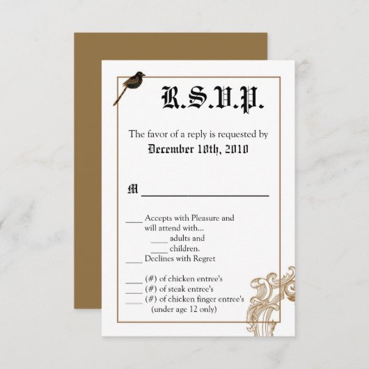 Carte R.S.V.P. 3.5x5 Inséparables officiels Pigeon (Devant / Derrière)