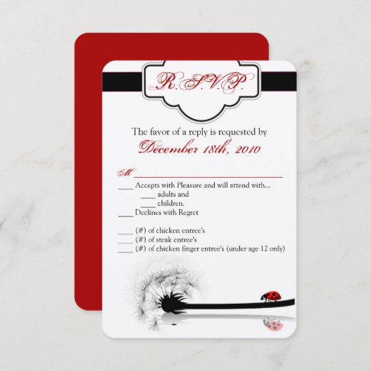 Carte R.S.V.P. 3.5x5 Lady Bug Dandilion Flower Ins (Devant / Derrière)