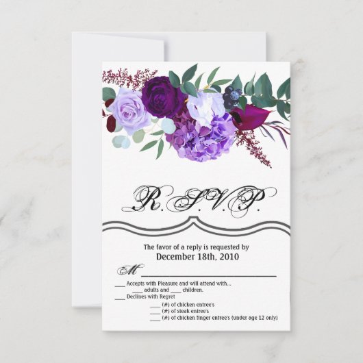 Carte R.S.V.P. 3,5x5 Lavande Hibiscus sur Blanc (Devant)