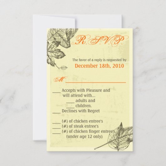 Carte R.S.V.P. 3,5x5 Leaves automnales tirées à la (Devant)