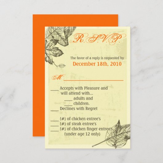Carte R.S.V.P. 3,5x5 Leaves automnales tirées à la (Devant / Derrière)
