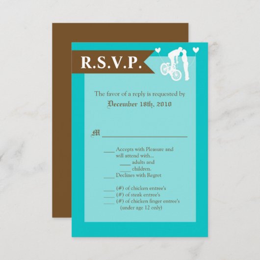 Carte R.S.V.P. 3.5x5 Love Couple Ado à vélo (Devant / Derrière)
