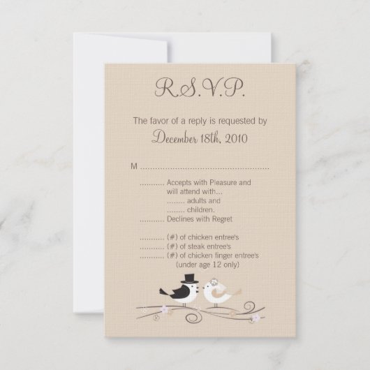 Carte R.S.V.P. 3,5x5 Mariage Oiseaux Mariée (Devant)