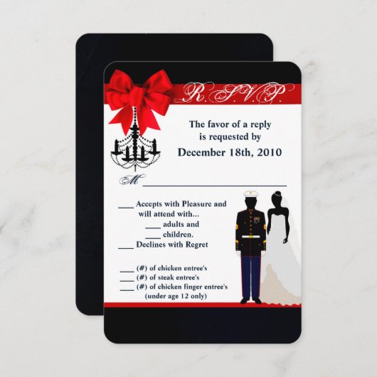 Carte R.S.V.P. 3,5x5 Marine Uniform Groom Bride (Devant / Derrière)