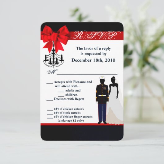 Carte R.S.V.P. 3,5x5 Marine Uniform Groom Bride (Debout devant)