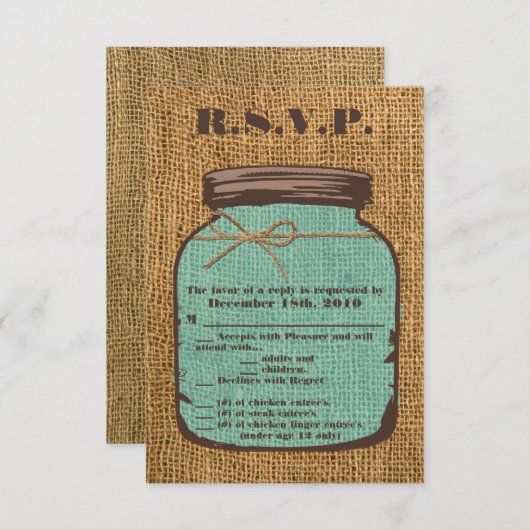 Carte R.S.V.P. 3,5x5 Mason Jar Burlap Pays Rusti (Devant / Derrière)