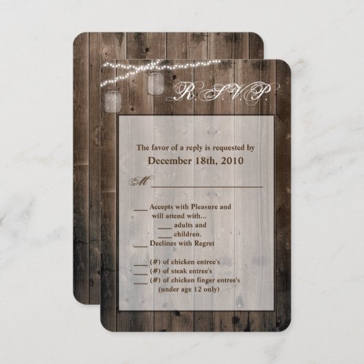 Carte R.S.V.P. 3,5x5 Mason Jar Lights Barne (Devant / Derrière)