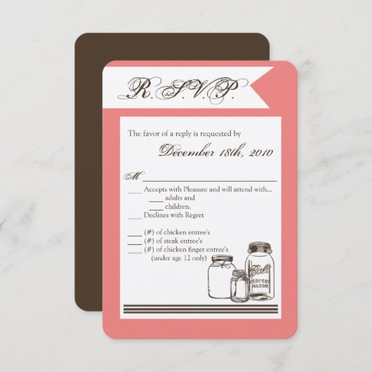 Carte R.S.V.P. 3,5x5 Mason Jar Pays Vases Rustique (Devant / Derrière)