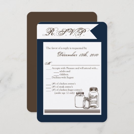Carte R.S.V.P. 3,5x5 Mason Jar Pays Vases Rustique (Devant / Derrière)