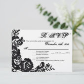 Carte R.S.V.P 3,5x5 noir en dentelle noire Damask (Debout devant)