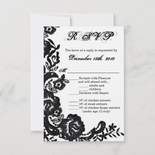 Carte R.S.V.P 3,5x5 noir en dentelle noire Damask  (Devant)