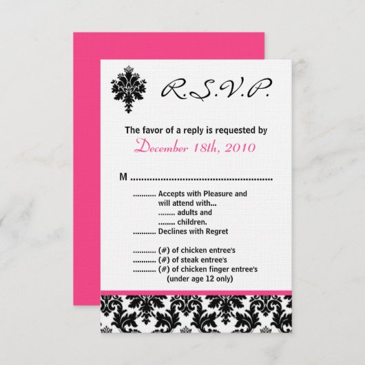 Carte R.S.V.P 3,5x5 noir rose Damak (Devant / Derrière)