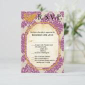 Carte R.S.V.P 3,5x5 Presse en dentelle pourpre or  (Debout devant)