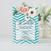 Carte R.S.V.P 3,5x5 Rose géométrique Chevron Turqu (Debout devant)