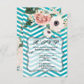 Carte R.S.V.P 3,5x5 Rose géométrique Chevron Turqu (Devant / Derrière)