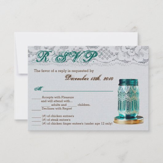 Carte R.S.V.P 3,5x5 Rustic Country Mason Jar Lace (Devant)