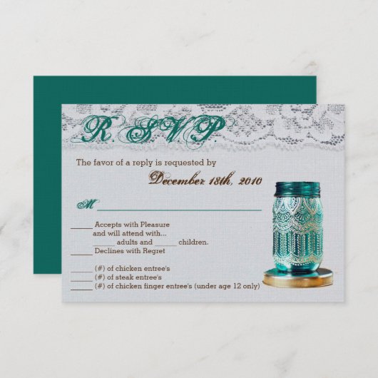Carte R.S.V.P 3,5x5 Rustic Country Mason Jar Lace (Devant / Derrière)