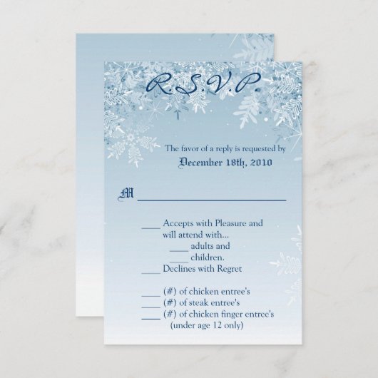 Carte R.S.V.P. 3,5x5 Snowflakes à cristaux Neige h (Devant / Derrière)