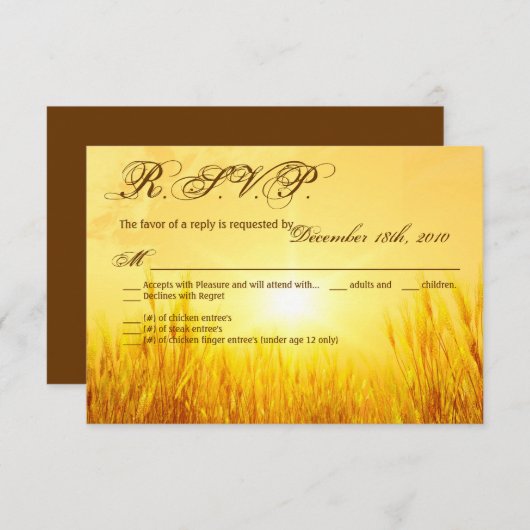 Carte R.S.V.P. 3,5x5 Sunrise Blé Pays Rustique (Devant / Derrière)