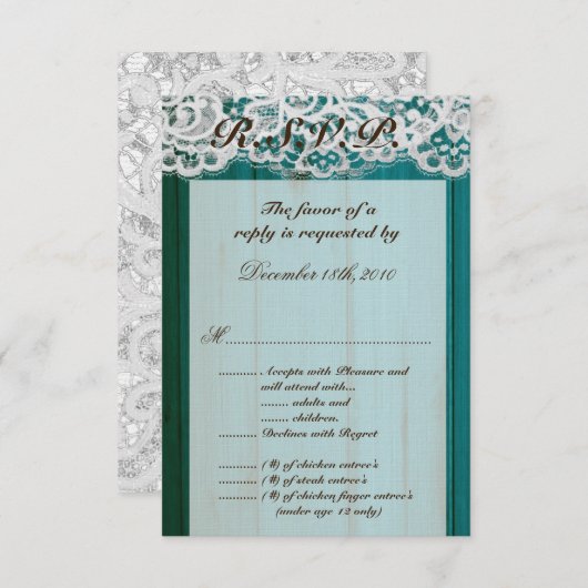 Carte R.S.V.P 3,5x5 Turquoise Wood (Devant / Derrière)