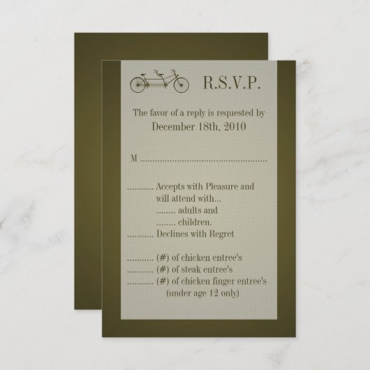 Carte R.S.V.P 3,5x5 Vélo double Brown (Devant / Derrière)