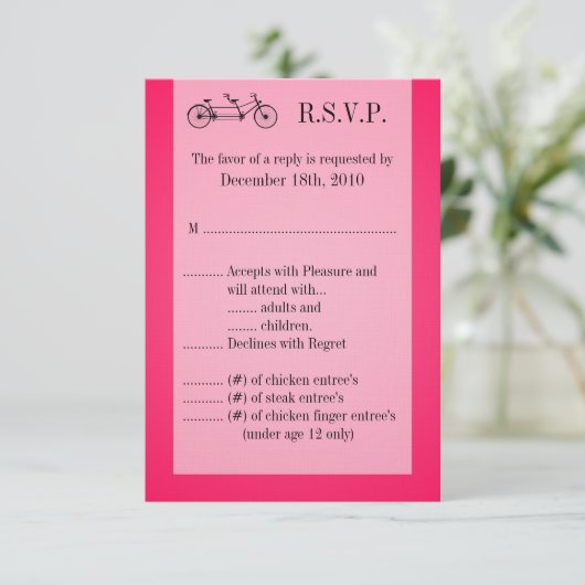 Carte R.S.V.P. 3,5x5 Vélo double rose (Debout devant)