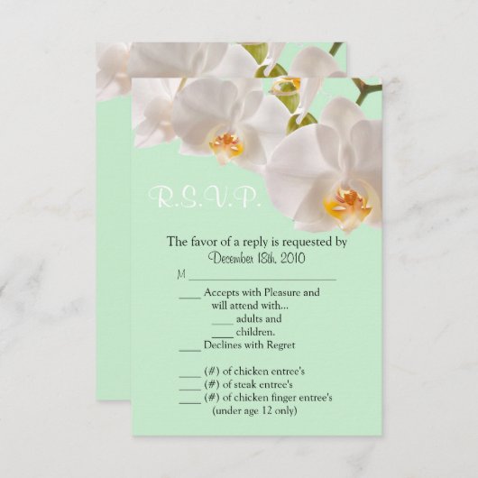 Carte R.S.V.P. 3,5x5 Vert & Orchidée (Devant / Derrière)