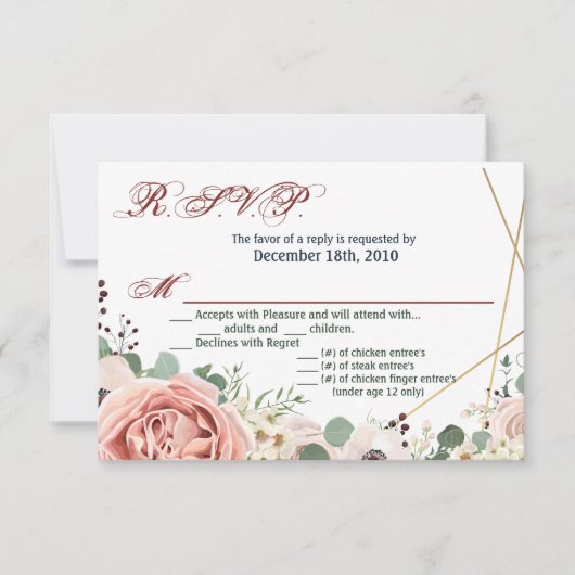 Carte R.S.V.P. 5x3.5 Anémone de Rose géométrique d (Devant)