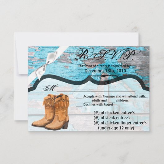 Carte R.S.V.P. 5x3.5 Bottes de porte en bois bleu (Devant)