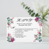 Carte R.S.V.P. 5x3.5 Fleurs tropicales en blanc (Debout devant)
