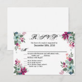 Carte R.S.V.P. 5x3.5 Fleurs tropicales en blanc (Devant / Derrière)