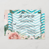 Carte R.S.V.P 5x3.5 Rose géométrique Chevron Turqu (Devant / Derrière)