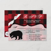 Carte R.S.V.P 5x3.5 XMAS Red Buffalo Plaid Bear (Devant / Derrière)