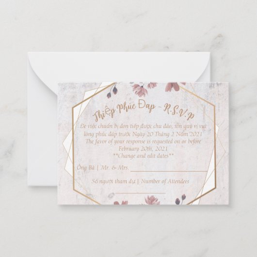Carte R.S.V.P à mariage floral rose (Devant)