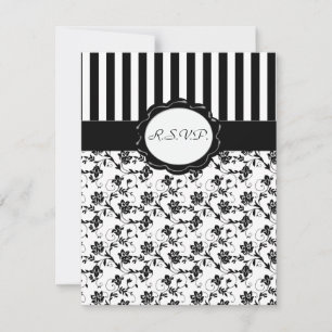 Carte R.S.V.P. à rayures florales noir et blanc