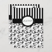 Carte R.S.V.P. à rayures florales noir et blanc (Devant / Derrière)