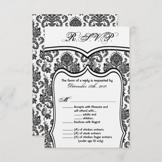 Carte R.S.V.P. mariage Damassé 3,5x5 (Devant / Derrière)
