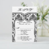 Carte R.S.V.P. mariage Damassé 8,9x12,7 cm (Debout devant)