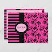 Carte R.S.V.P rose et noir (Devant / Derrière)