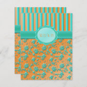Carte R.S.V.P. turquoise et Tangerine Floral Strip (Devant / Derrière)