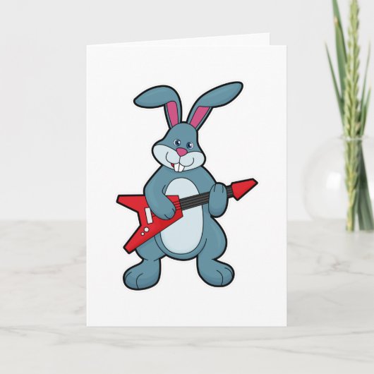 Carte Rabbit à la musique avec guitare (Devant)