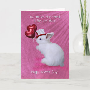 Carte Rabbit Avec Ballons Coeurs Et Mignonne Casquette N