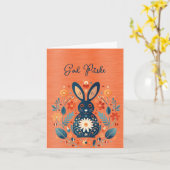 Carte Rabbit Bleu Orange Dieu Påske (Fleur jaune)