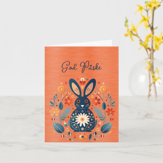 Carte Rabbit Bleu Orange Dieu Påske (Fleur jaune)