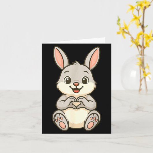 Carte Rabbit Bunny Doing Heart With Hands Valentines Day (Fleur jaune)