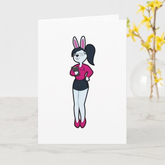 Carte Rabbit en tant que secrétaire avec Bloc-notes et l (Fleur jaune)