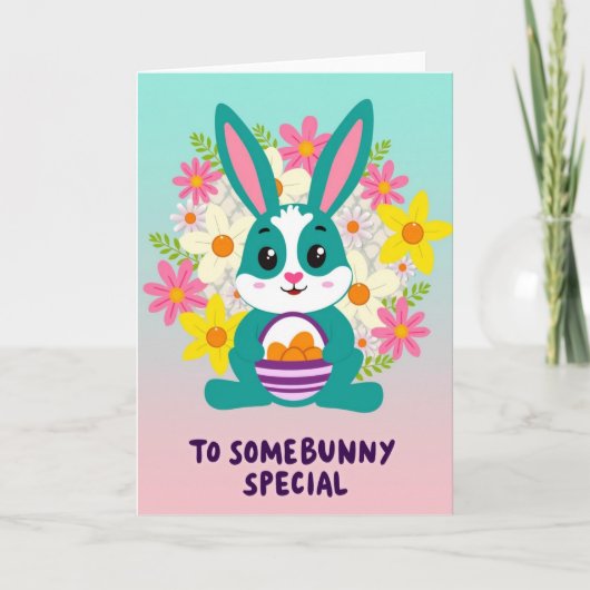 Carte Rabbit Floral Basket Design Card (Devant)